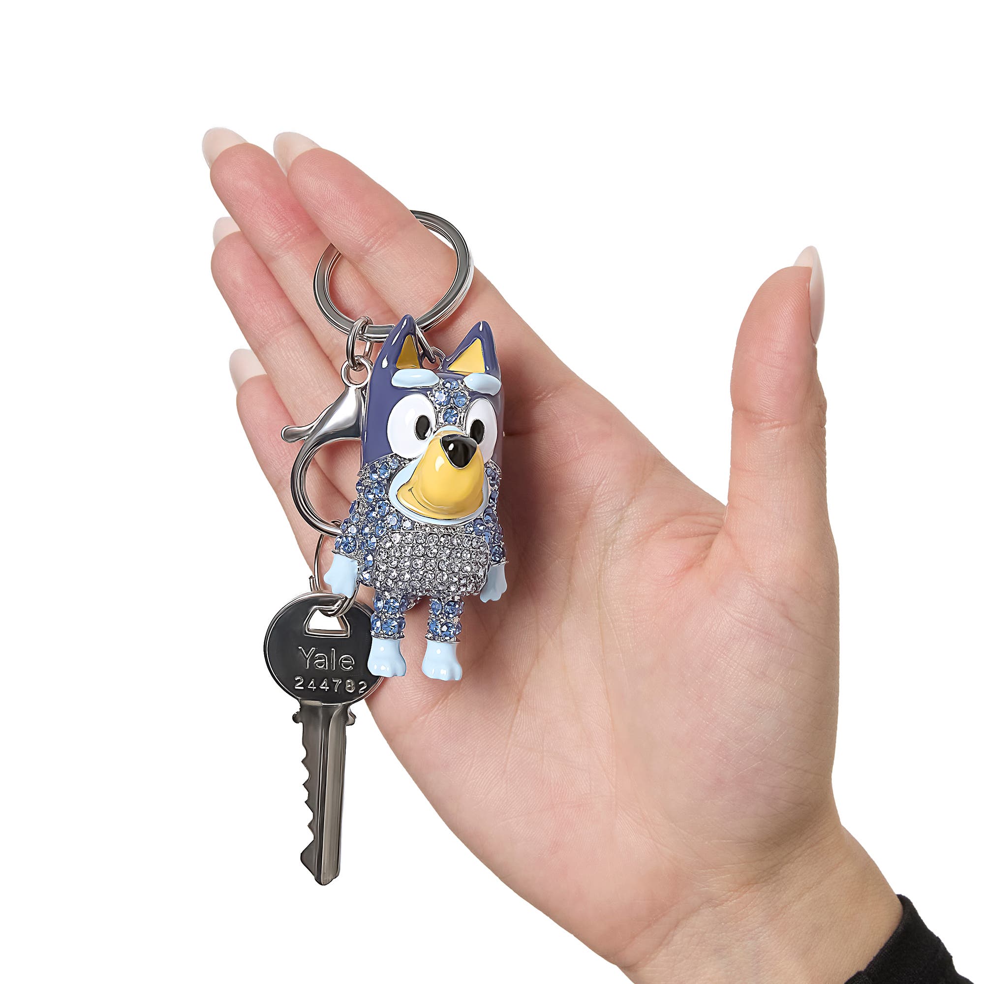 BLUEY Bag Charm Pave Crystal, Official License Bluey Charm Keychain with Lobster Clip, Alternate, color, Blue