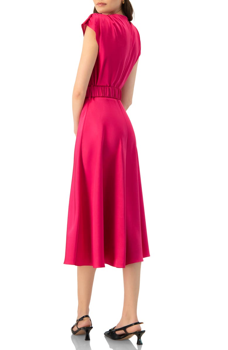 IVONNE Sleeveless Midi Satin Dress with Belt, Alternate, color, Fuchsia