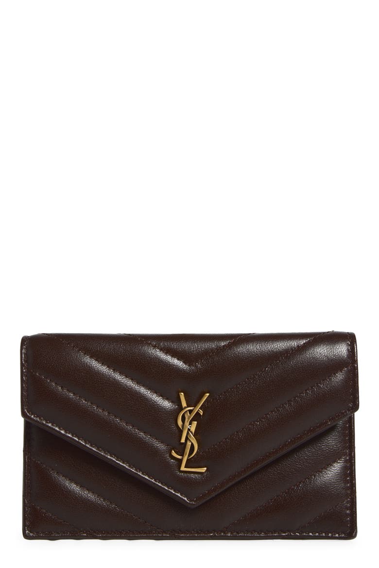 Cassandre Matelass Leather Card Case, Main, color, DARK SWEET CHOCO