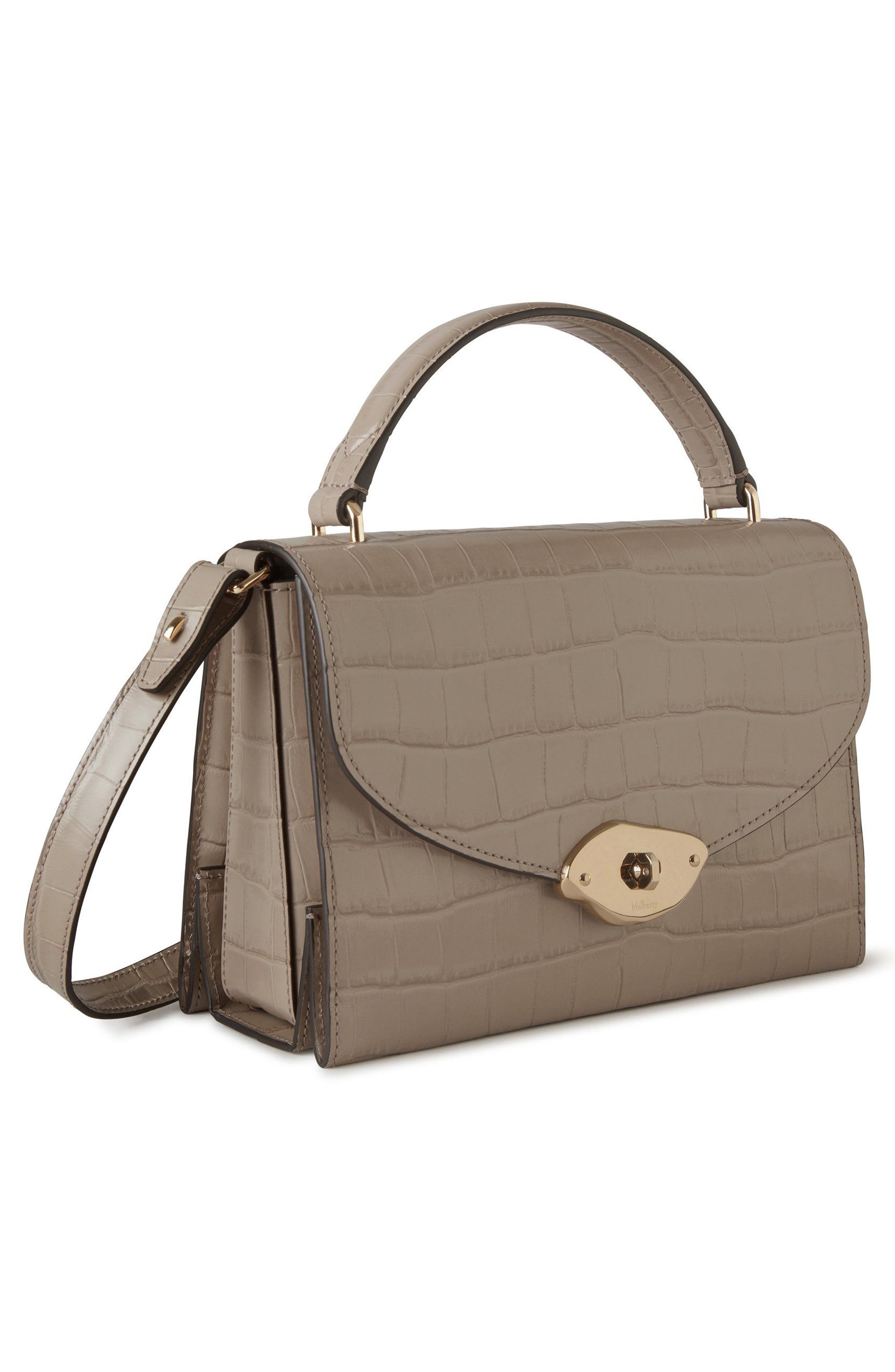 Mulberry Lana Croc Embossed Leather Top Handle Bag, Alternate, color, Cashmere Taupe