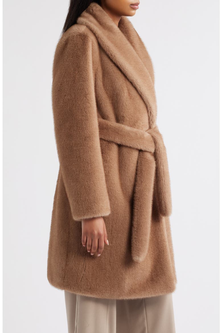Faux Fur Belted Coat, Alternate, color, CAMEL