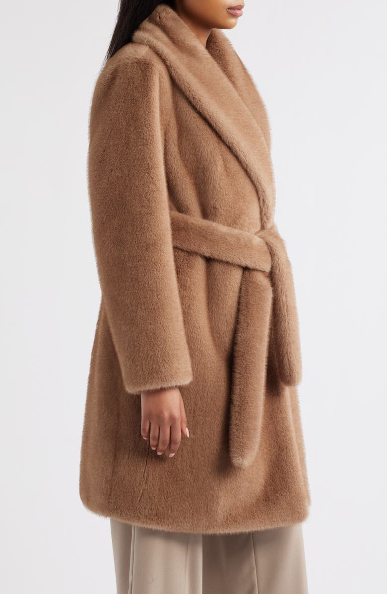 Michael Kors Faux Fur Belted Coat, Alternate, color, Camel