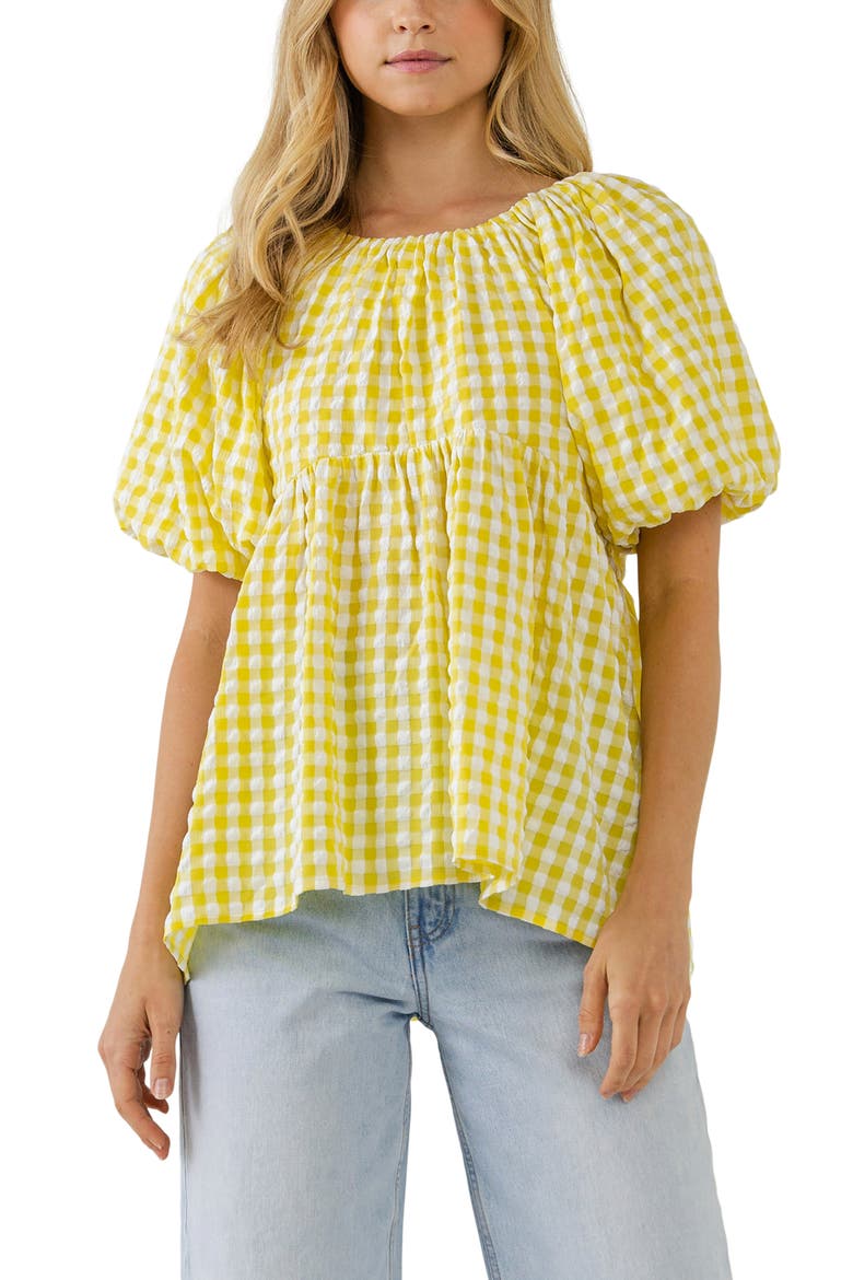 Textured Gingham Babydoll Top, Main, color, YELLOW