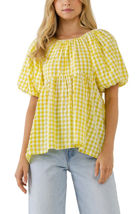 Textured Gingham Babydoll Top