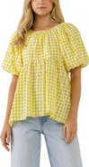 English Factory Textured Gingham Babydoll Top