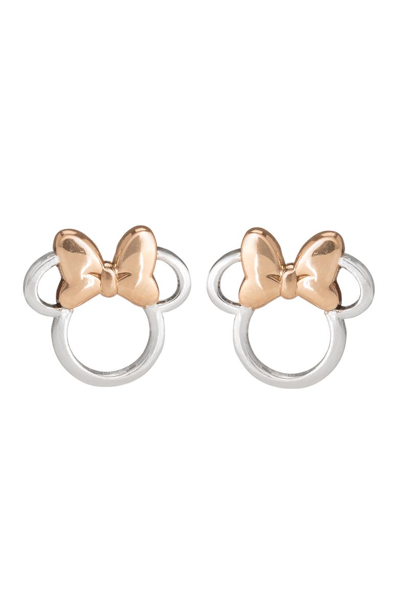 Disney Minnie Mouse Two Tone Stud Sterling Silver Earrings, Main, color, Silver