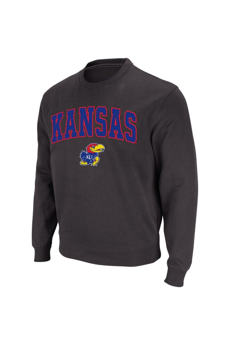 Men's Colosseum Charcoal Kansas Jayhawks Arch & Logo Crew Neck Sweatshirt, Alternate, color, Charcoal