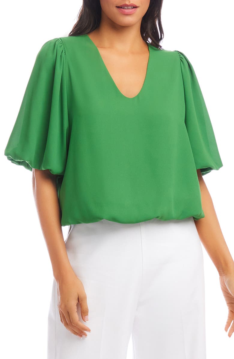 Karen Kane Puff Sleeve Crepe Top, Main, color, Green