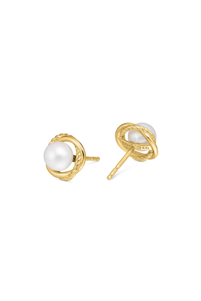 Infinity Earrings with Pearls in Gold, Alternate, color, PEARL