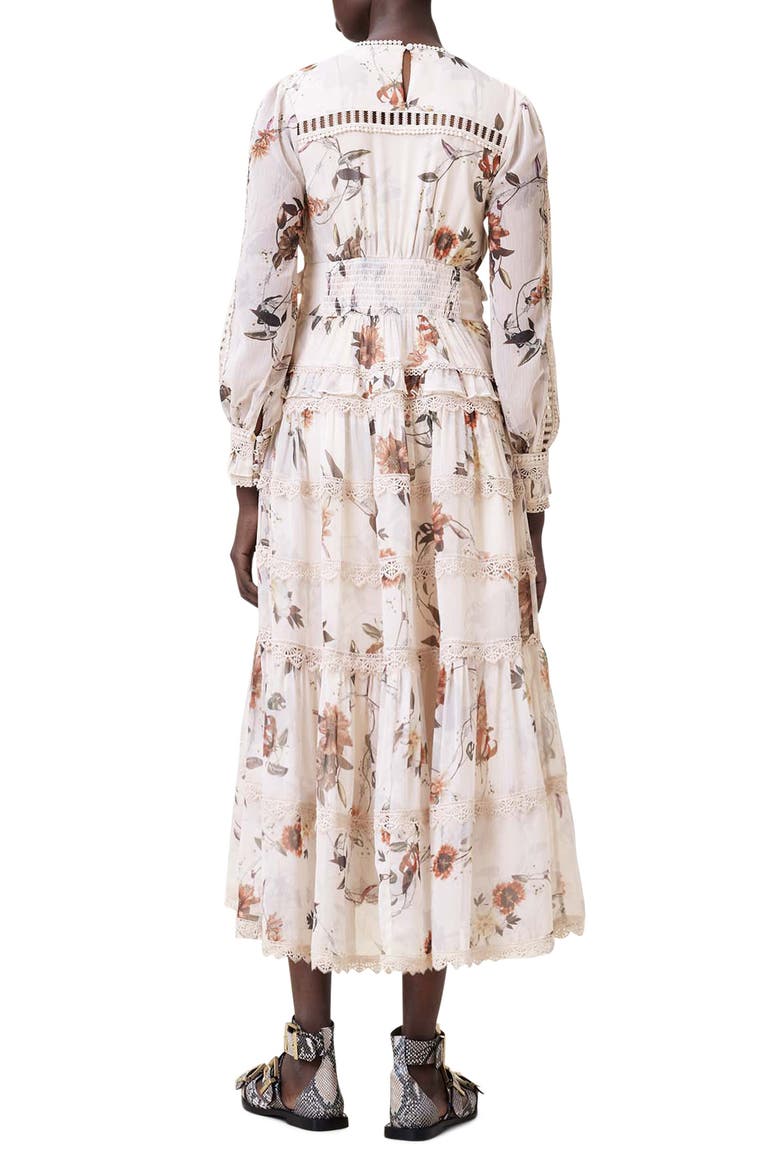 Zora Floral Long Sleeve Tiered Midi Dress, Alternate, color, UNITY ECRU WHITE
