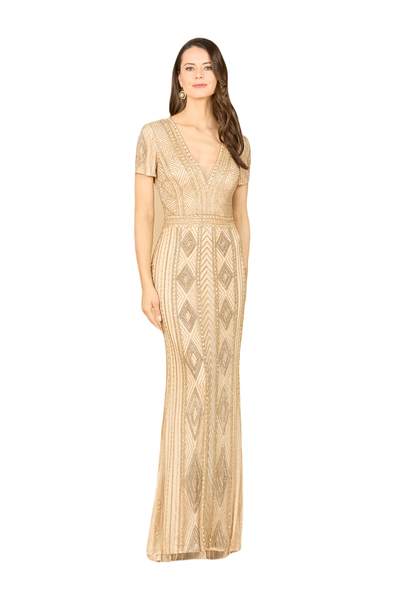 Closed Back, Cap Sleeve Dress, Alternate, color, Champagne