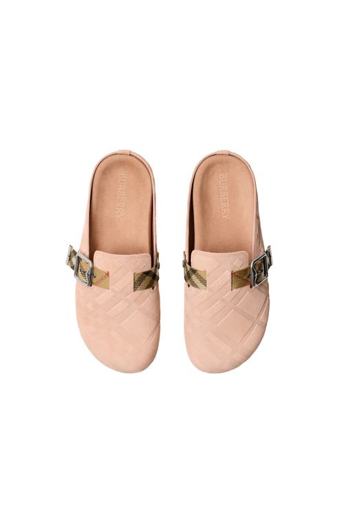 Burberry Urchin Calf Suede Slide Clogs In Pink