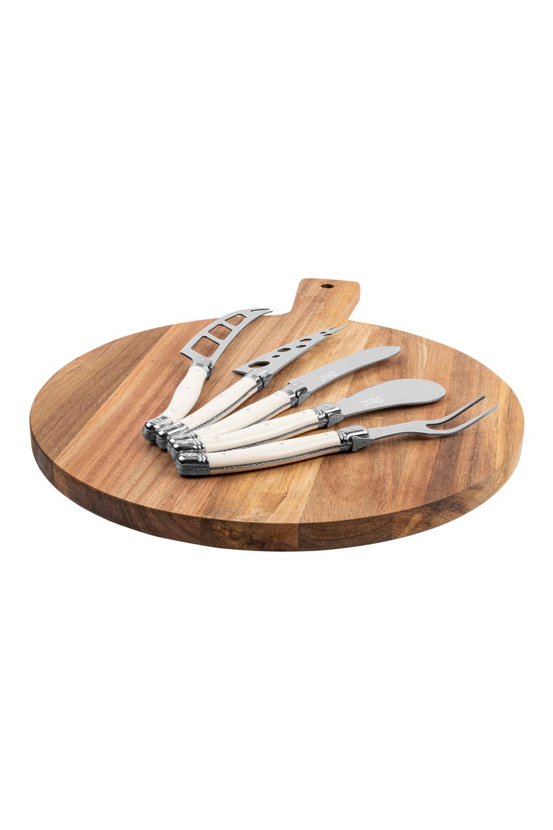 6-Piece Assorted Laguiole Cheese Knives & Serving Board Set, Alternate, color, IVORY AND WOOD