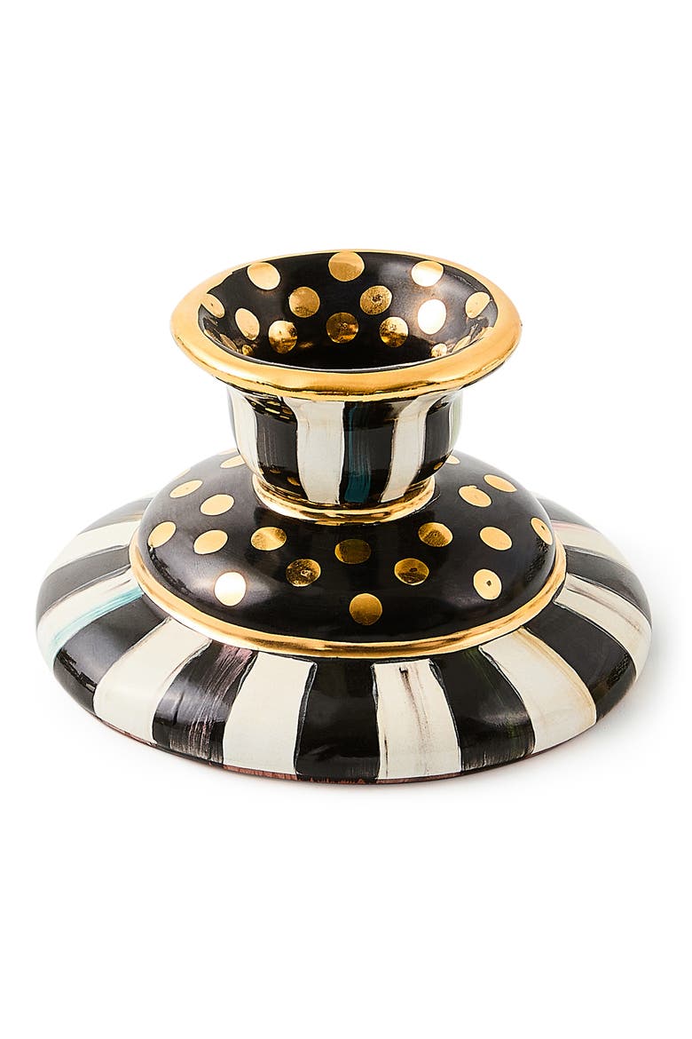 Courtly Check Small Ceramic Candleholder, Main, color, BLACK/ WHITE