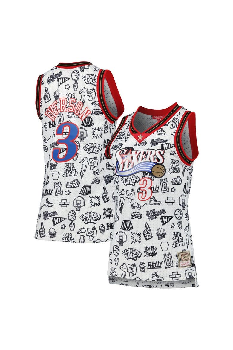 Women's Mitchell & Ness Allen Iverson White Philadelphia 76ers 2000 Doodle Swingman Jersey, Main, color, White