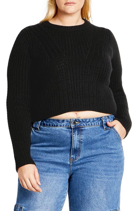 Mixed Stitch Crewneck Sweater (Plus)