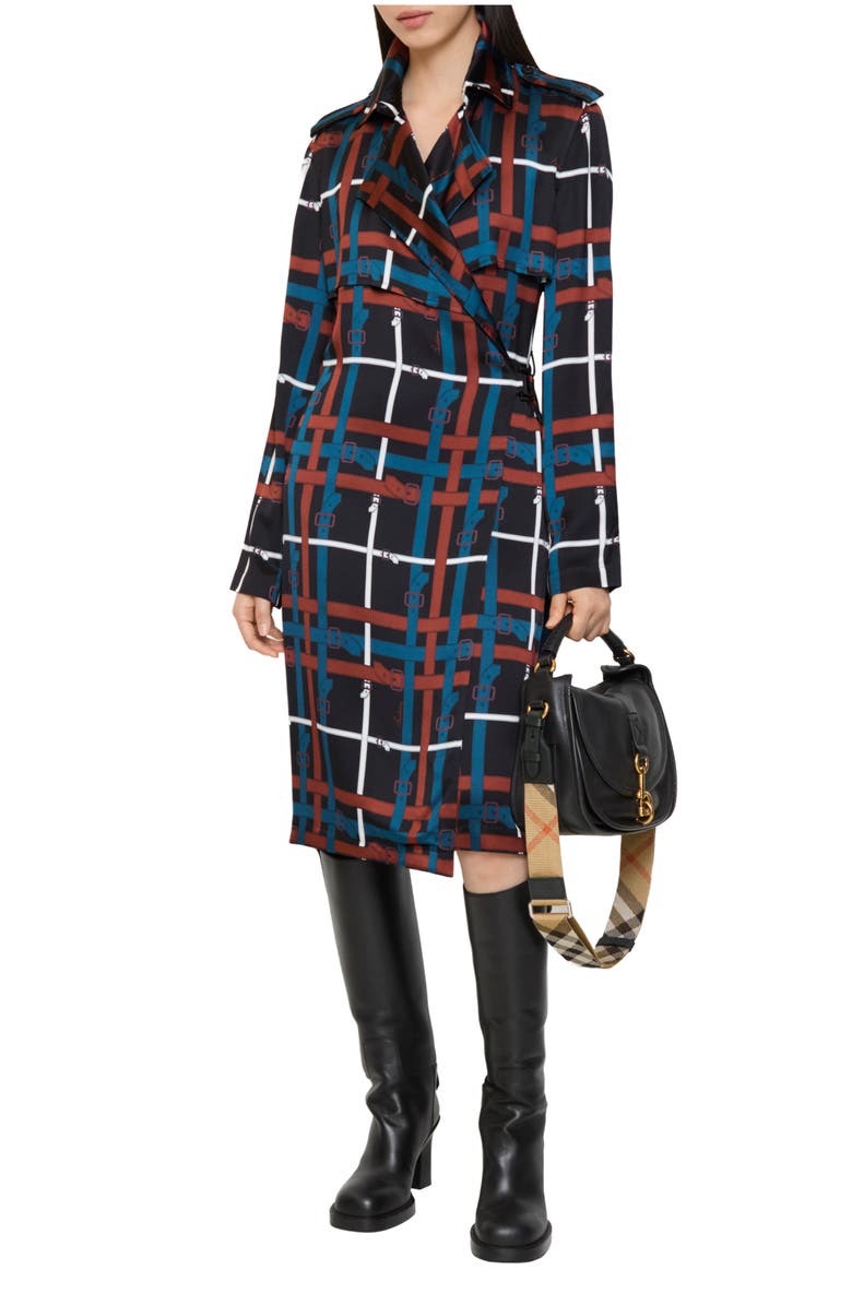 Burberry Belt Check Viscose Trench Dress, Main, color, Petrol Blue