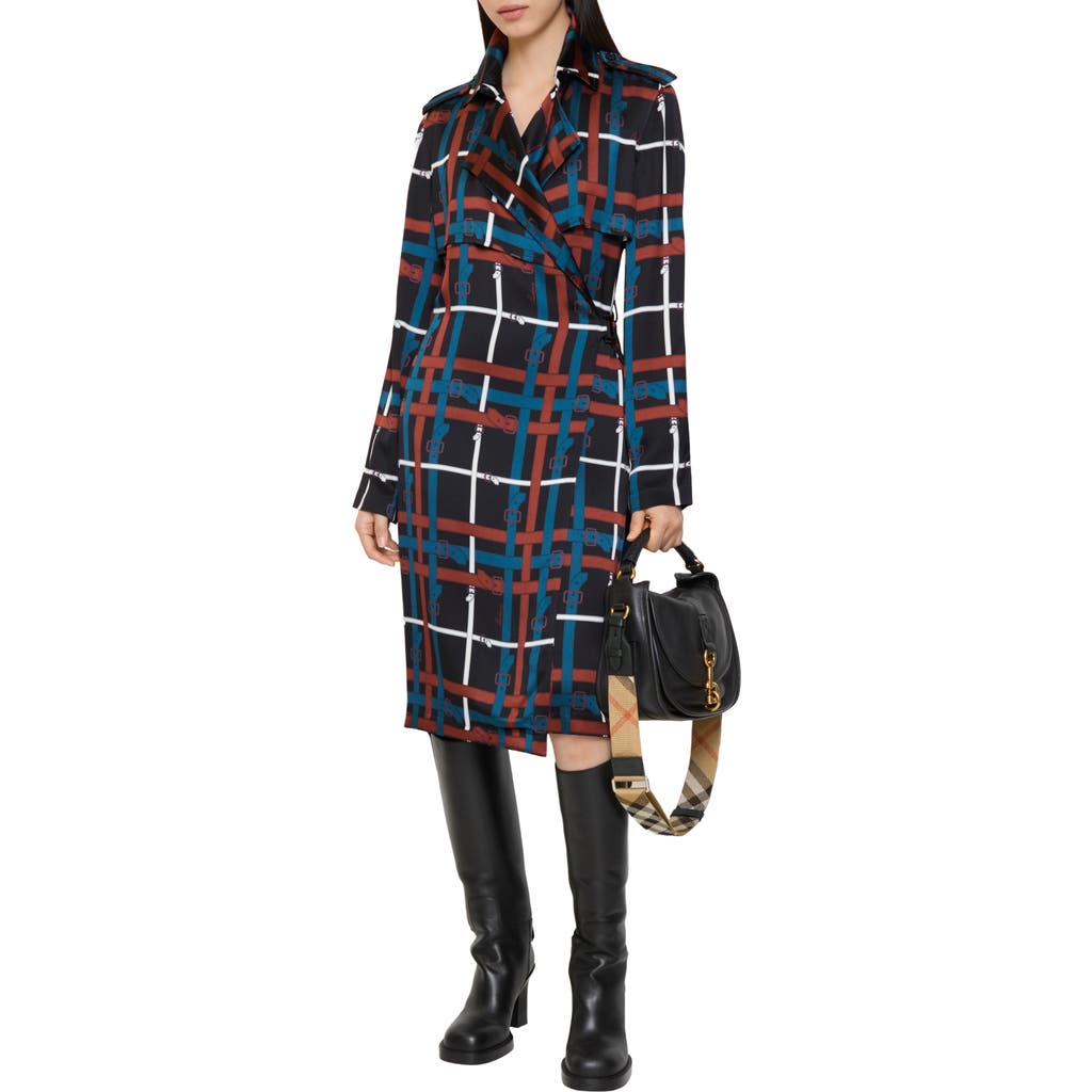 Burberry Belt Check Viscose Trench Dress In Blue