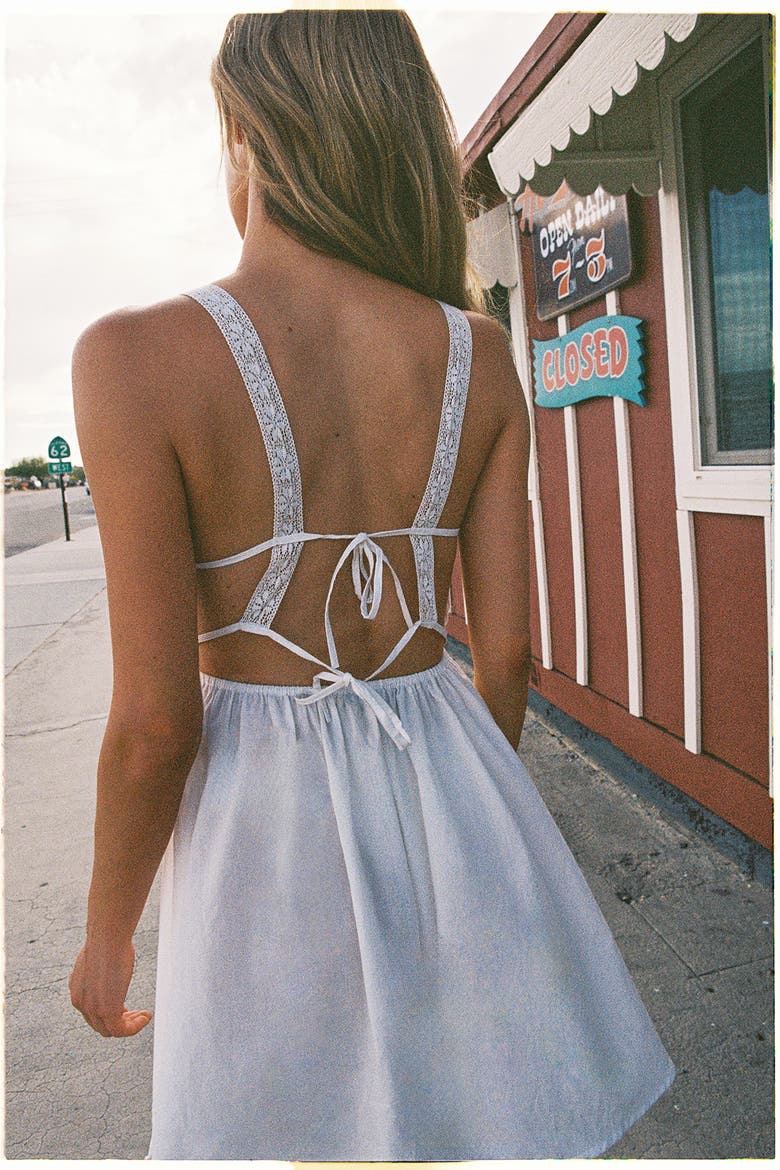 Lace Mix Bow Mini Dress, Alternate, color, White