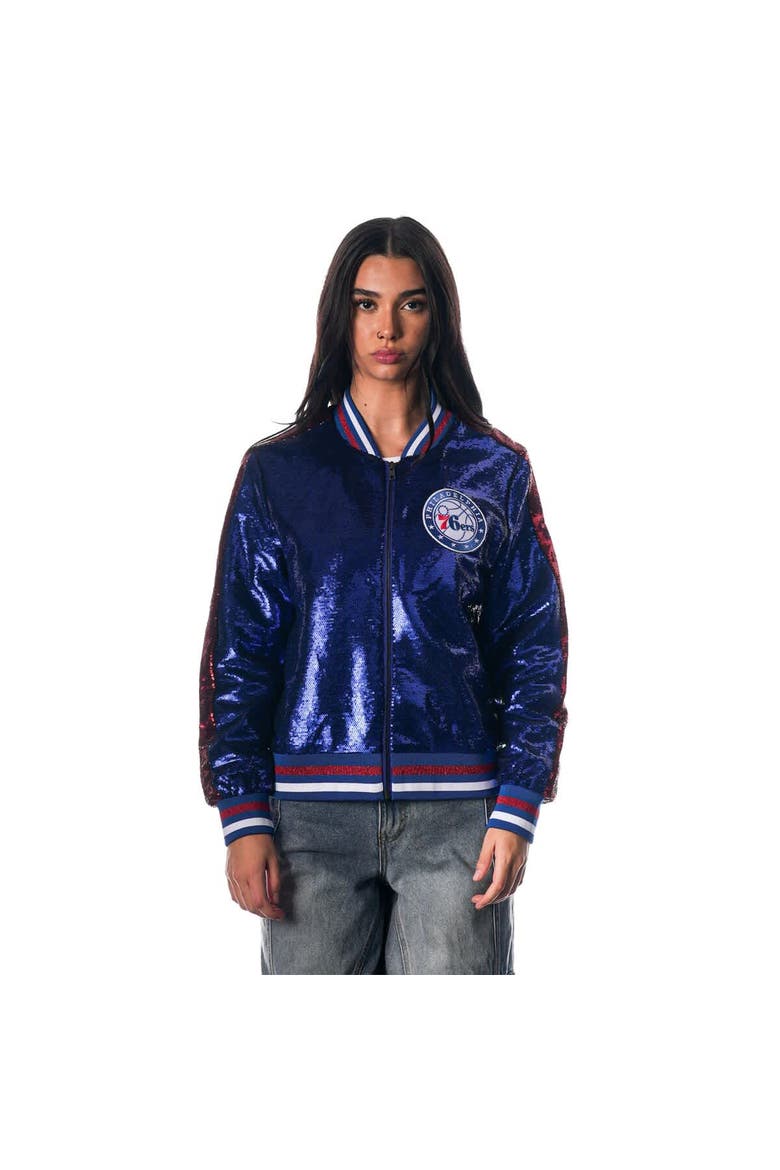 Women's The Wild Collective Royal Philadelphia 76ers Sequin Bomber Full-Zip Jacket, Main, color, Royal