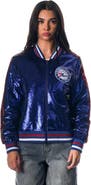 THE WILD COLLECTIVE Women's The Wild Collective Royal Philadelphia 76ers Sequin Bomber Full-Zip Jacket
