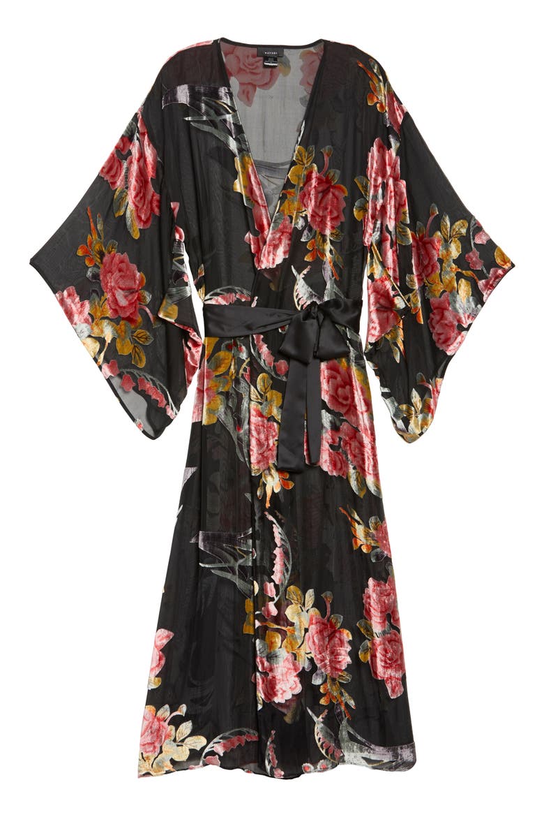 Burnout Velvet Robe, Alternate, color, BLACK