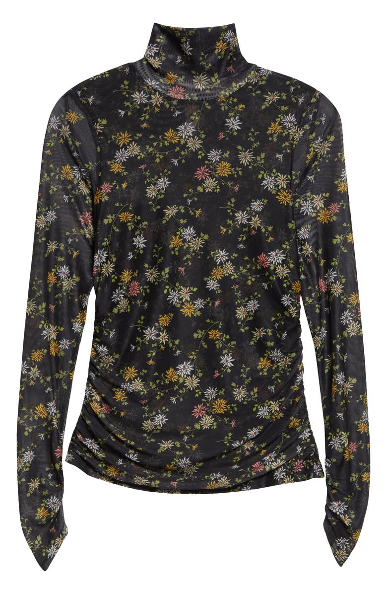 Cinq à Sept Floating Daisies Shirred Mesh Mock Neck Top, Alternate, color, 