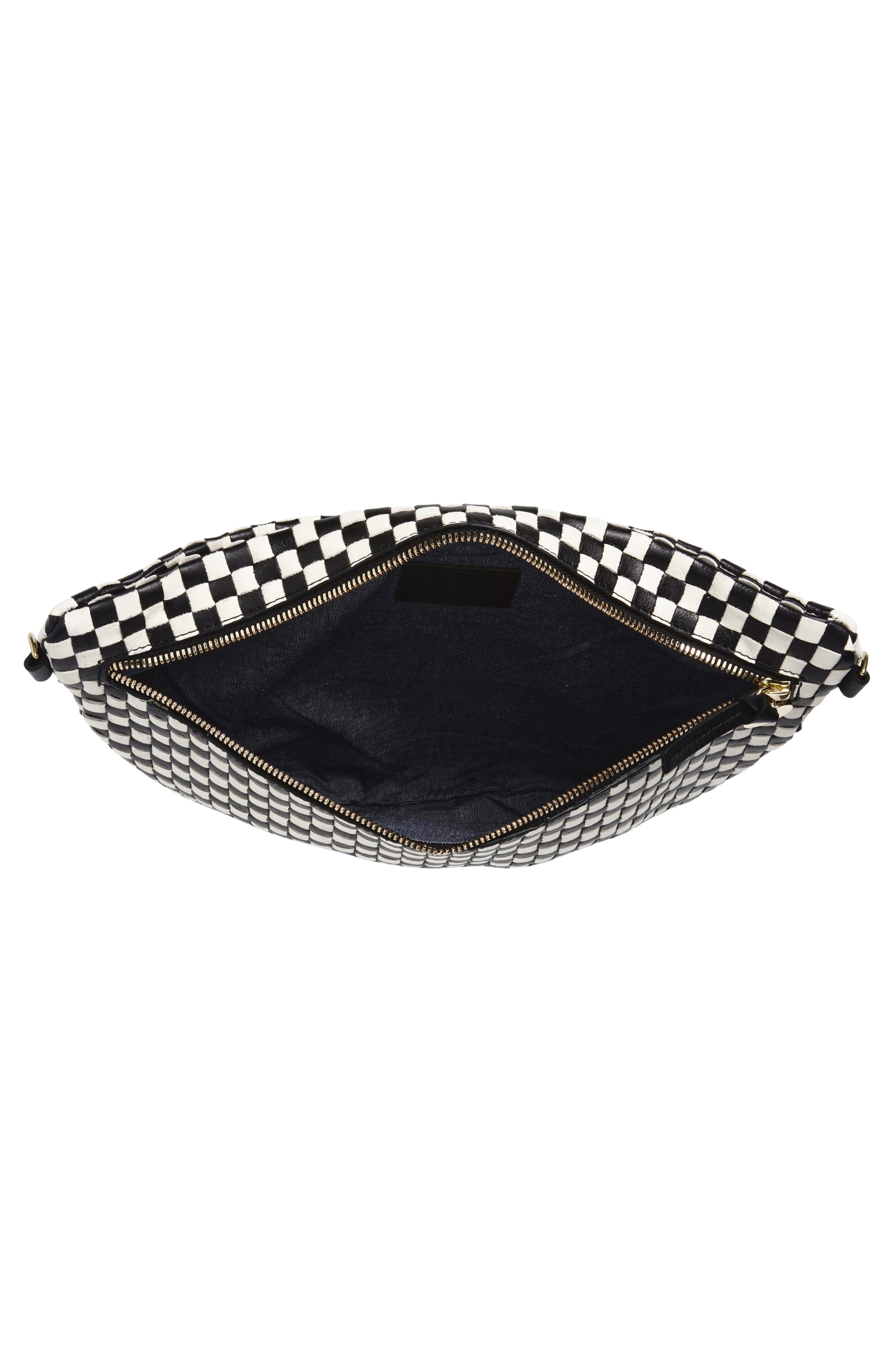 Clare V. Grande Woven Leather Belt Bag, Alternate, color, Black And Cream Checker