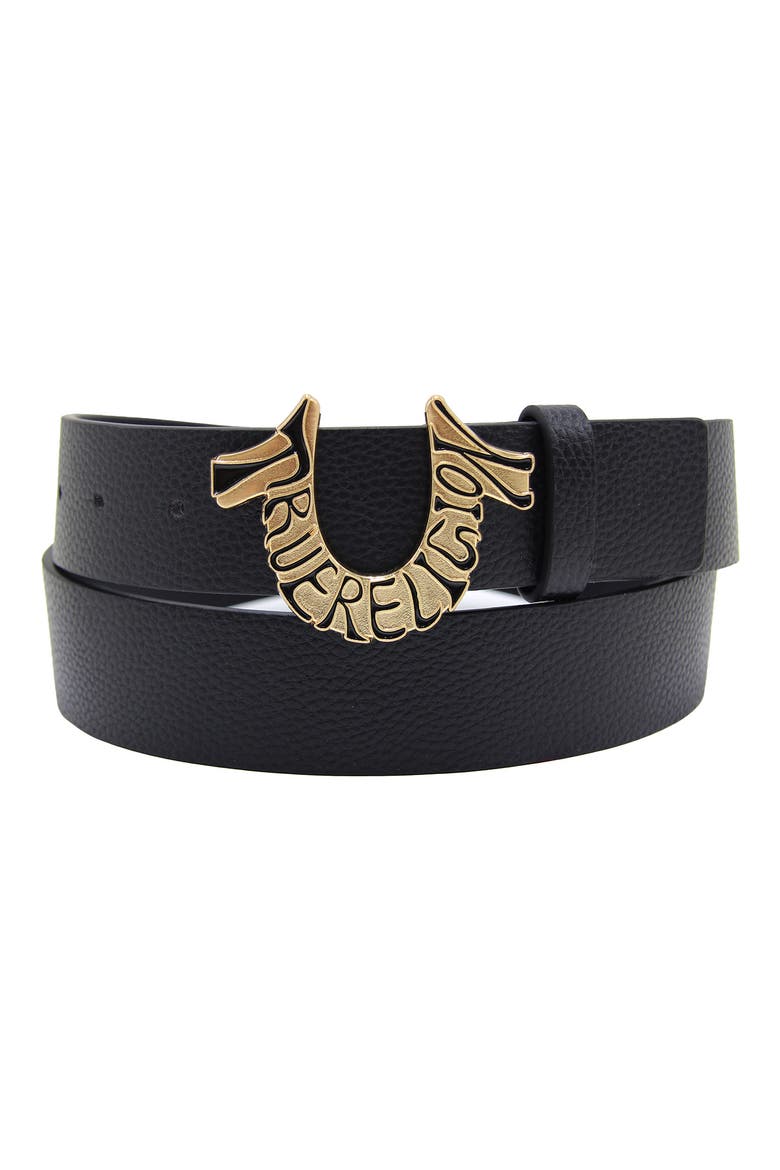 Shoup Logo Buckle Leather Belt, Main, color, BLACK