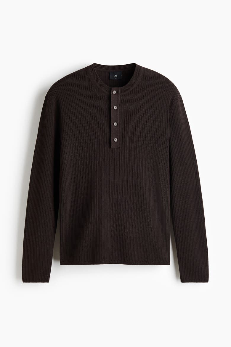 Slim-fit Ribbed Henley Shirt, Alternate, color, Dark brown