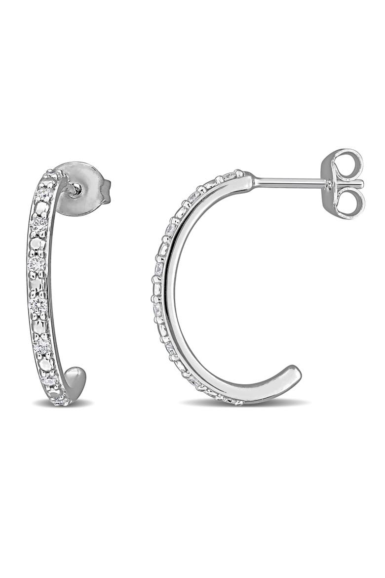 Lab-Grown Diamond C Hoop Earrings Sterling Silver, Main, color, Sterling Silver