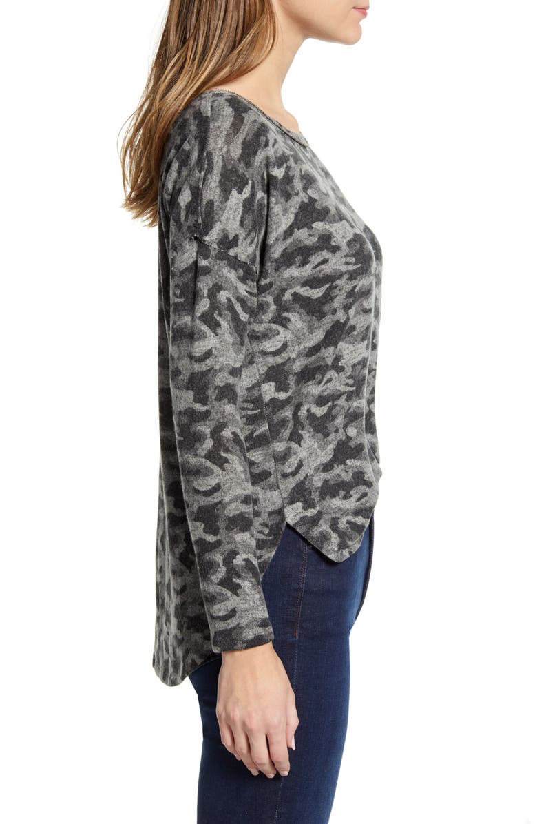 Bobeau Rib Long Sleeve Fuzzy Top, Alternate, color,