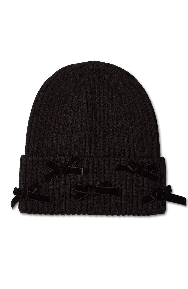 MeMoi All-Over Bows Cuffed Beanie, Main, color, Black