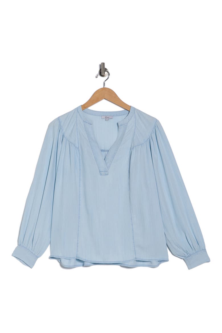 Fable Split Neck Chambray Top, Alternate, color, LIGHT VINTAGE