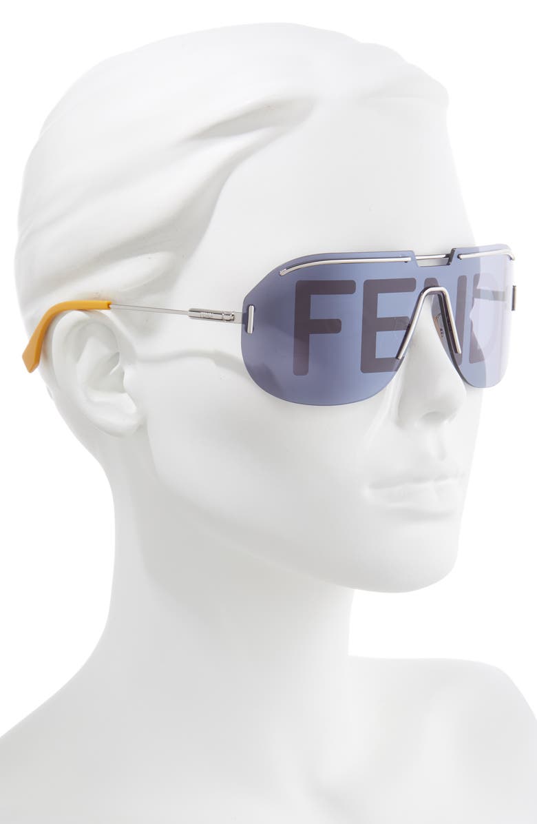 Fendi Logo Print 99mm Shield Sunglasses, Alternate, color, 
