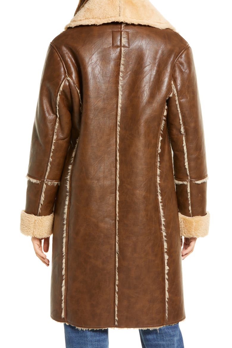 Faux Shearling Coat, Alternate, color, SADDLE