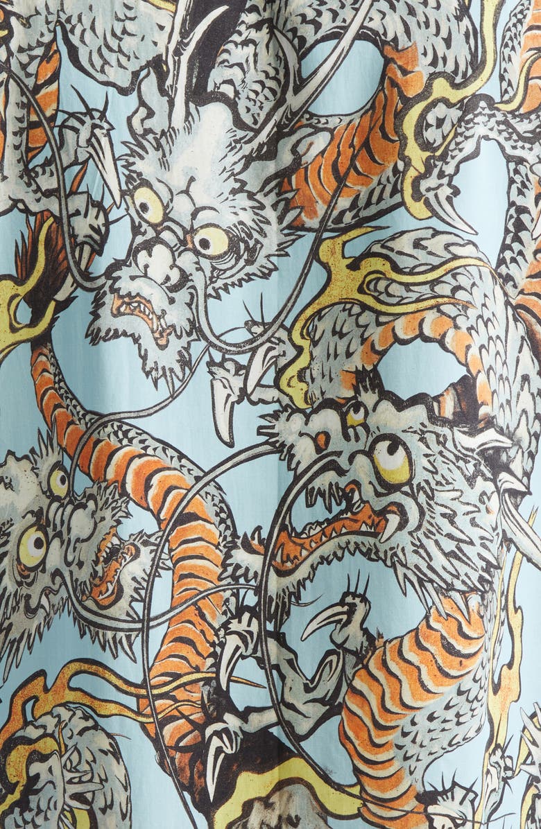 ENDLESS JOY Tiga Naga Print Camp Shirt, Alternate, color, Blue