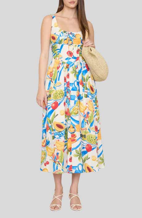 Blu Pepper Fruit Print Corset Midi Sundress