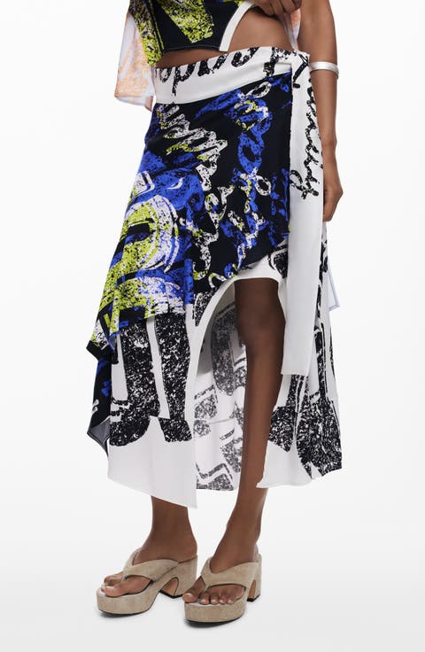 Print Asymmetric Maxi Skirt