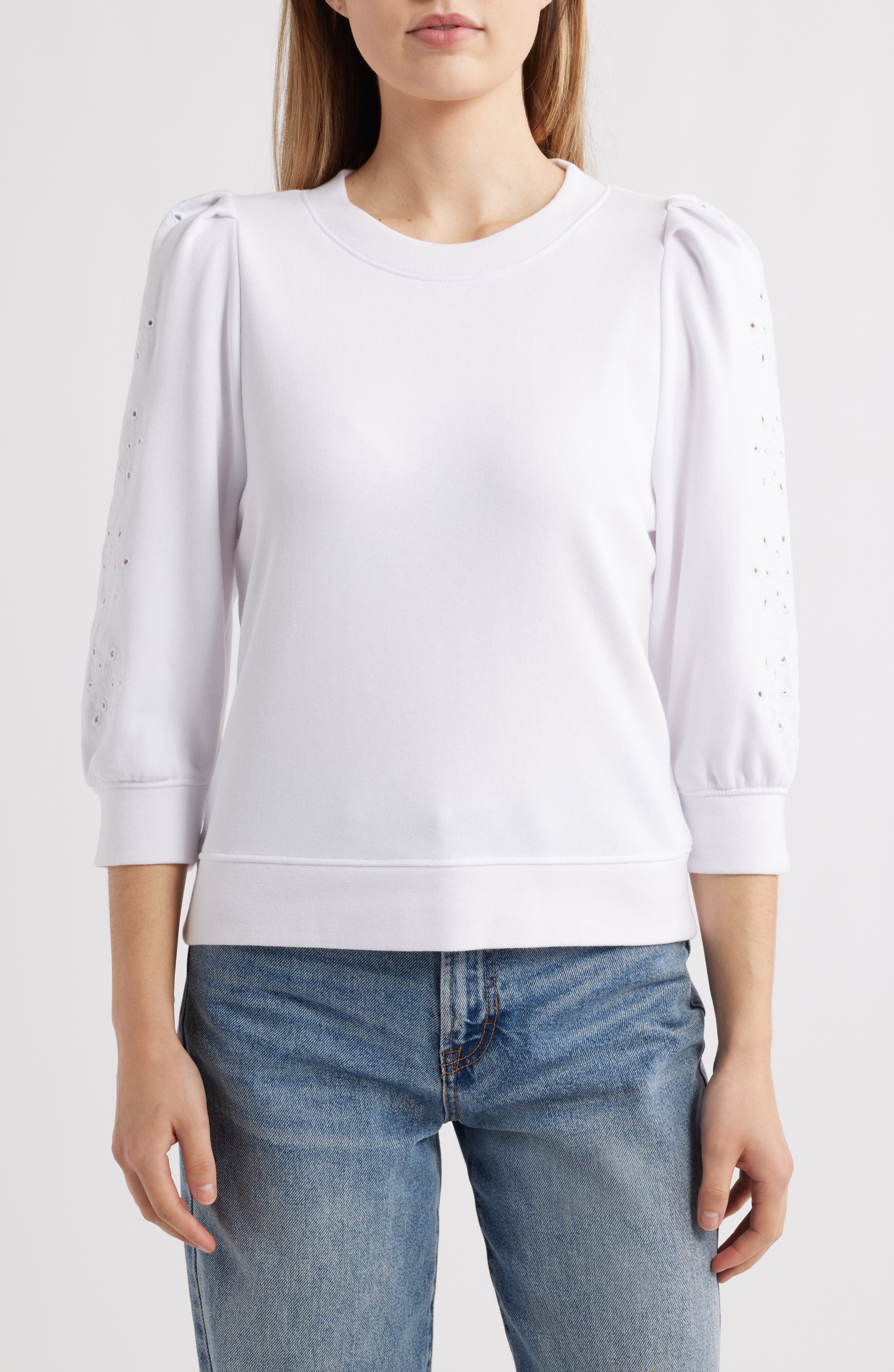 Splendid Rory Embroidered Eyelet Sleeve Sweatshirt