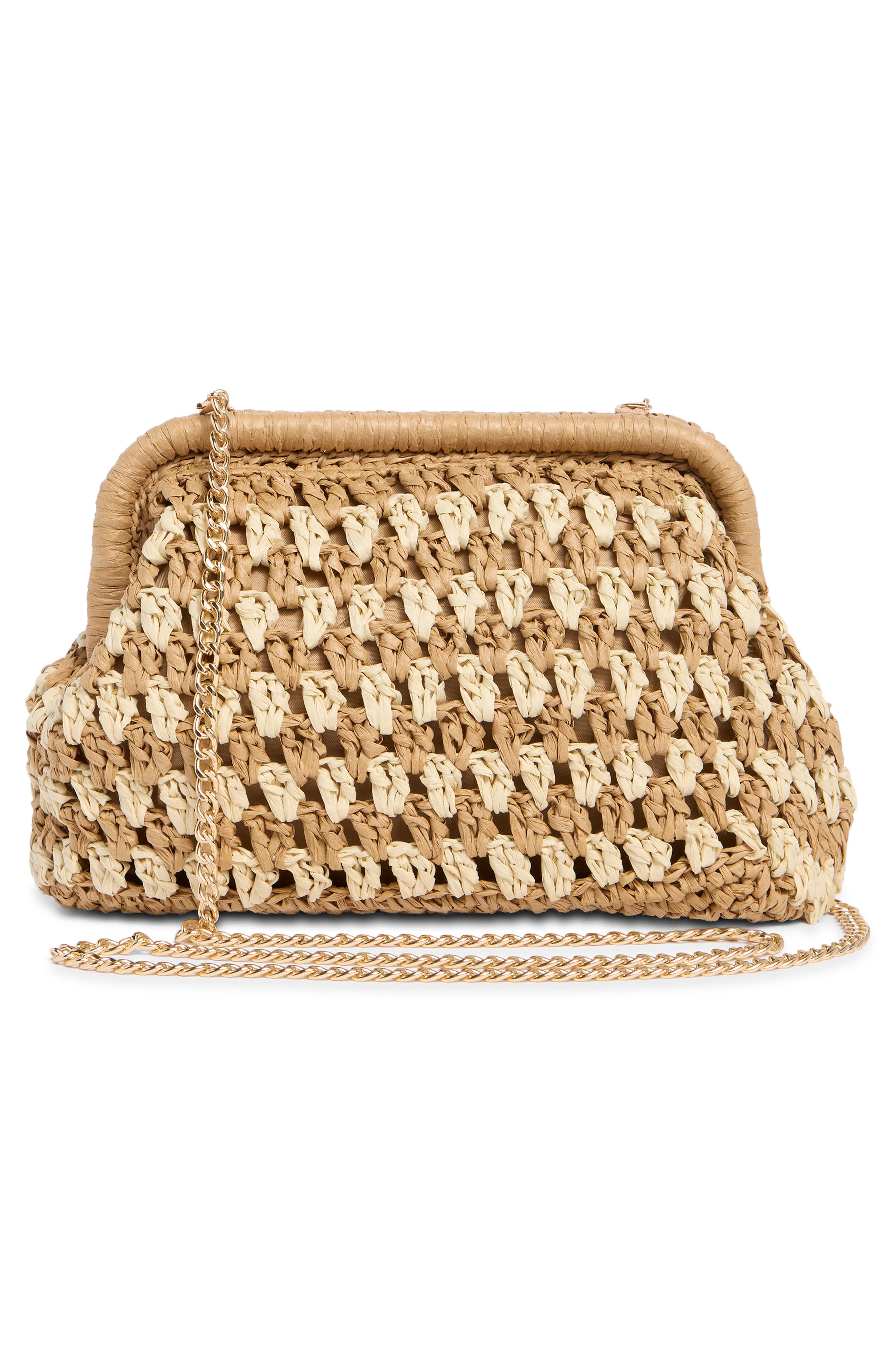 URBAN EXPRESSIONS HANDBAGS Straw Clutch, Alternate, color, Camel