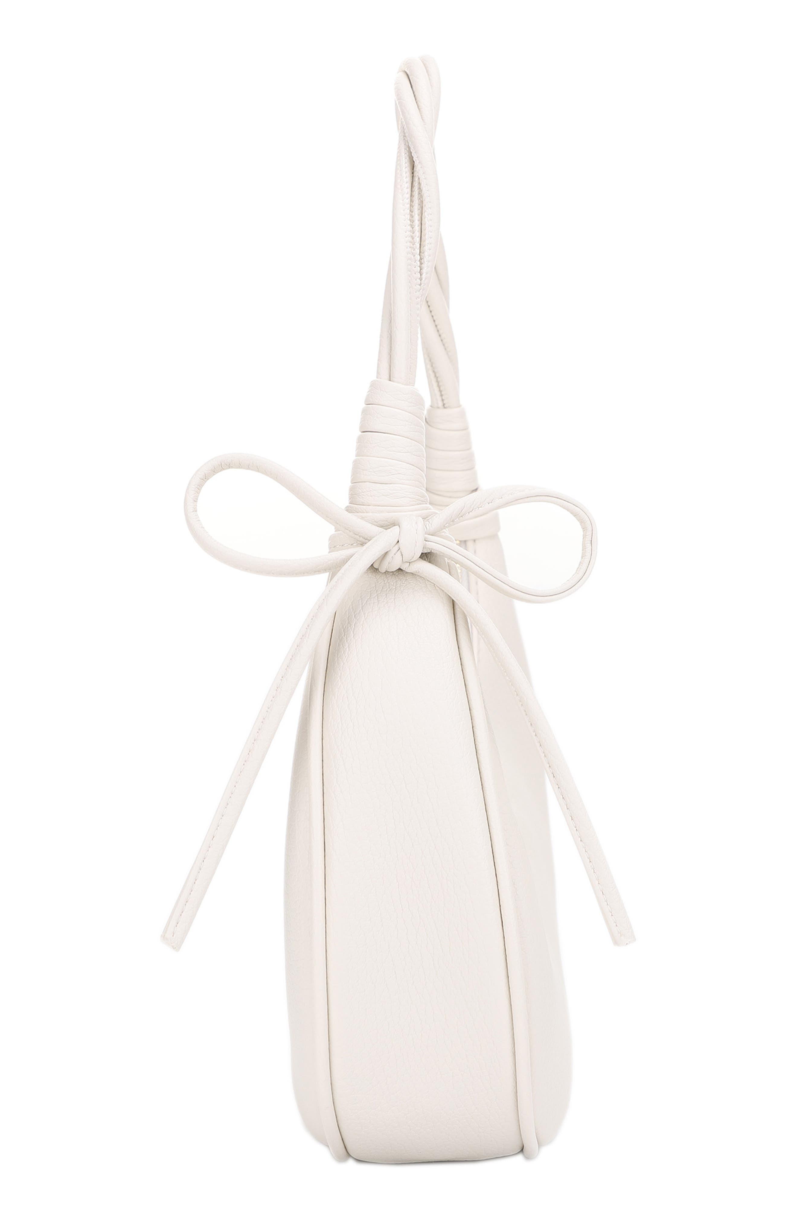 Mali + Lili Brianna Soft Bow Faux Leather Crescent Shoulder Bag, Alternate, color, Ivory