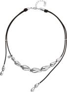 UNODE50 Leather Necklace with Silver-Tone Drop Details