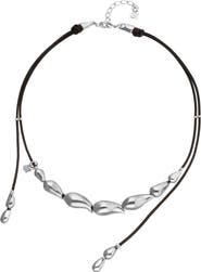 UNODE50 Leather Necklace with Silver-Tone Drop Details