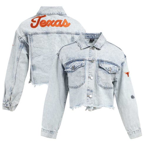 Hype And Vice Denim Texas Longhorns Lightwash Full-button Jean Jacket In Blue