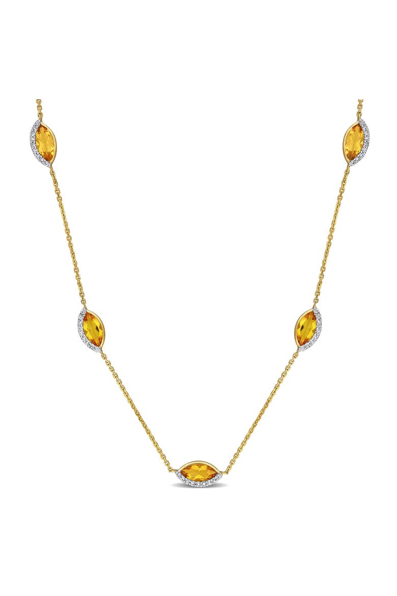 Birthstone & Diamond Station Necklace 14k Gold, Main, color, Citrine