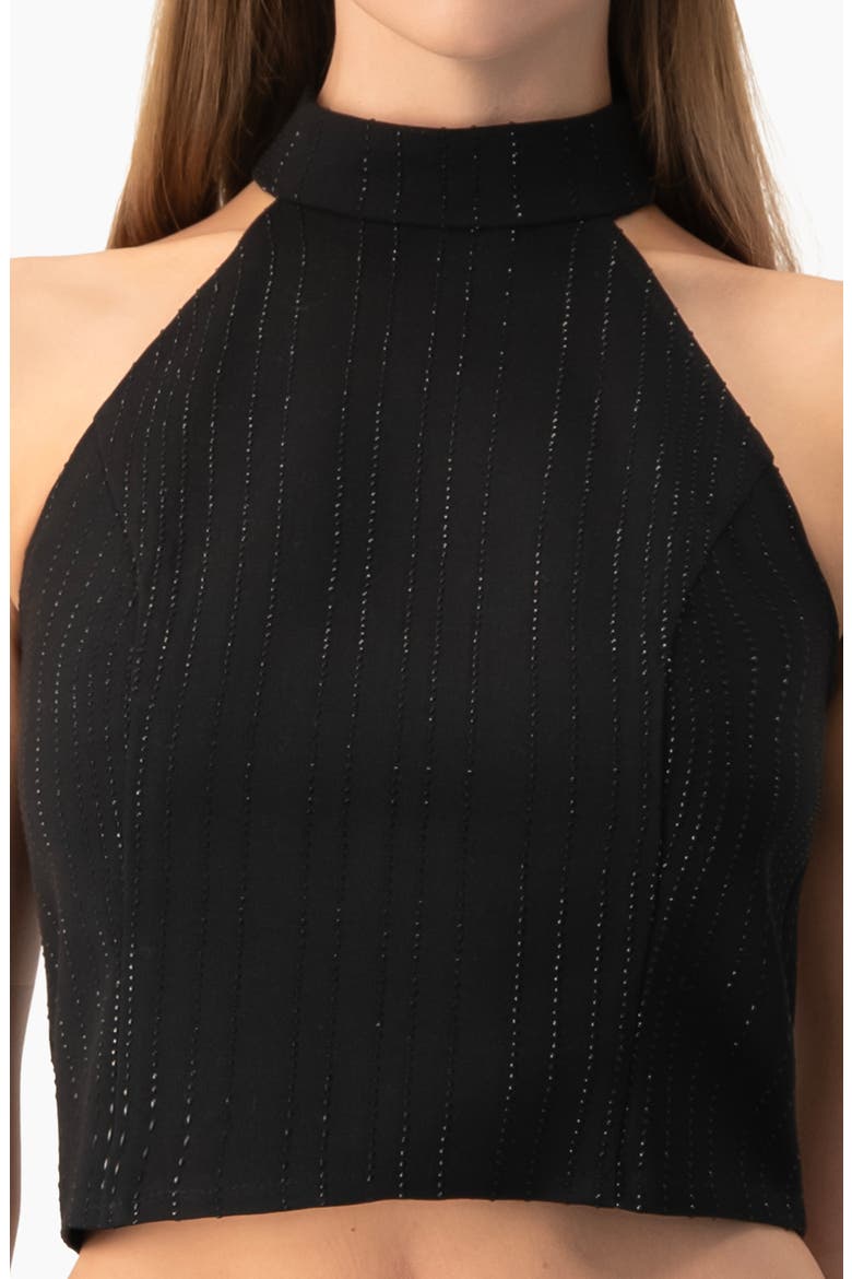 Halter-Neck crystal-adorned Sleeveless Crop Top, Alternate, color, Black