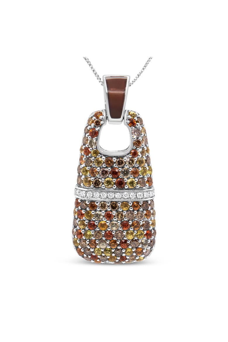 Silver Brown Enamel 1 Cttw Diamonds and Sapphire Pendant Necklace, Main, color, White