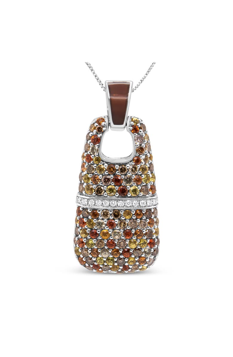 Haus of Brilliance Silver Brown Enamel 1 Cttw Diamonds and Sapphire Pendant Necklace, Main, color, White