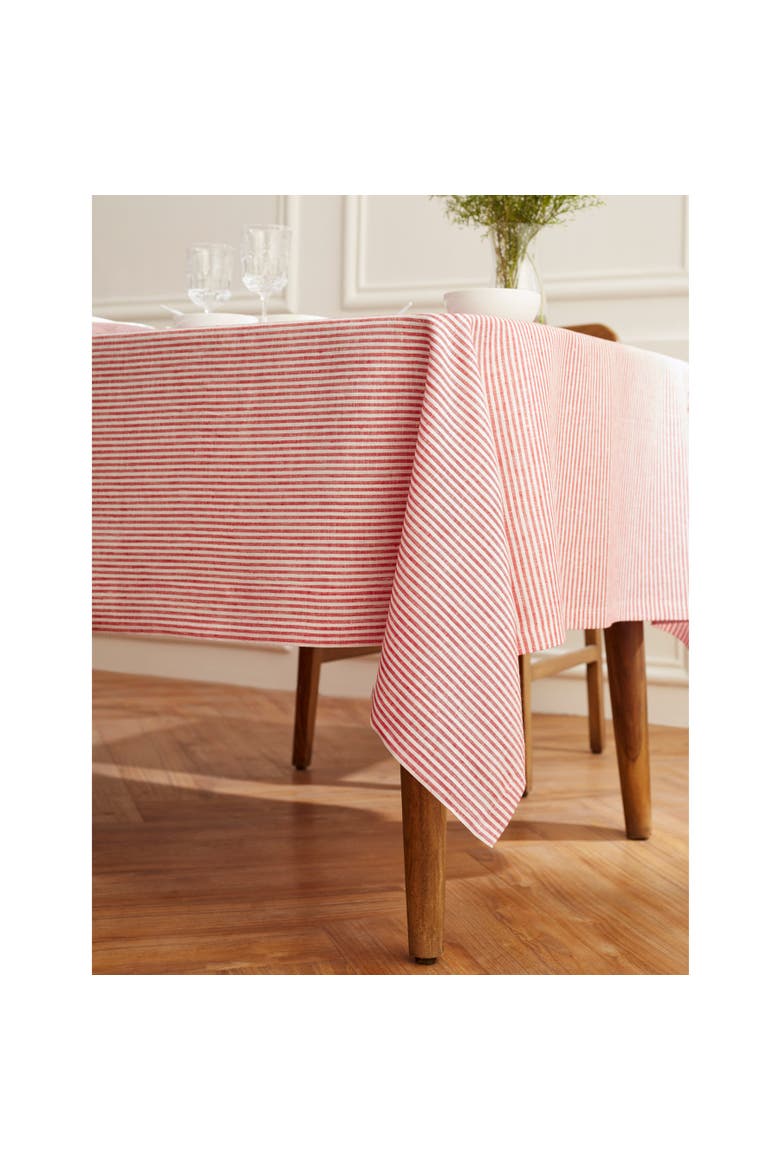 Linen Tablecloth - Narrow Stripe, Alternate, color, Red and White